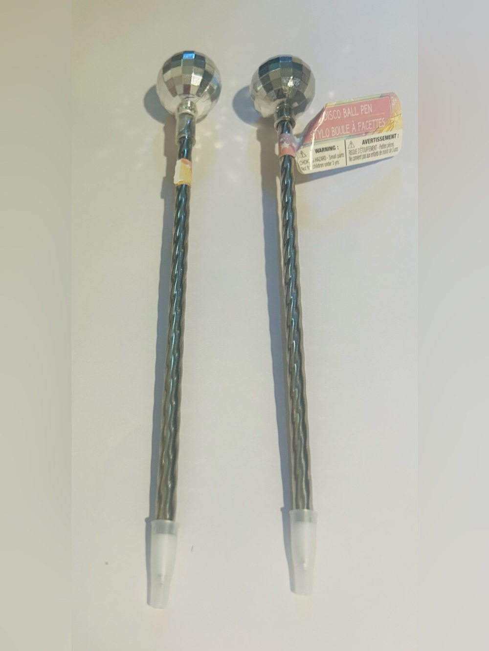 New 2 Tall Disco Ball Pens Silver with Silver Round Globe Shape on Top Pen